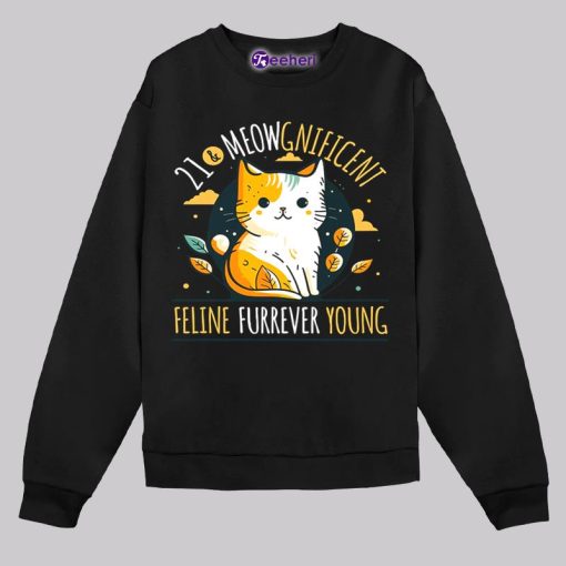 21 Year Old Cat Meowg Nificent Feline Furrever Young 21St Birthday Shirt Idea