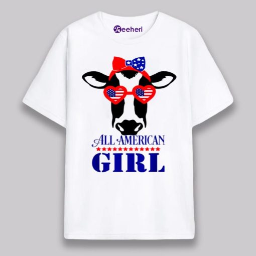 All American Girl Patriotic Cow 4Th Of July White Shirt Boys Girls