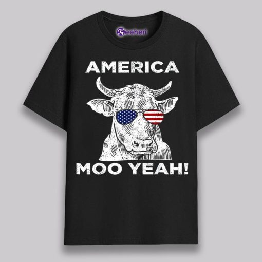 America Moo Yeah Cow 4Th Of July Black Shirt Vintage