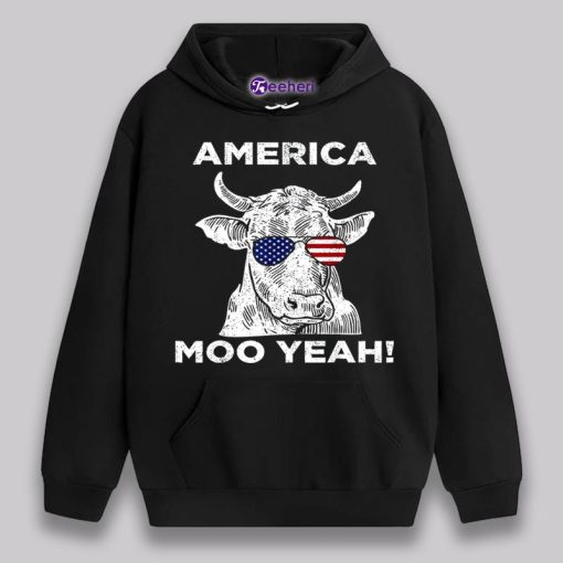 America Moo Yeah Cow 4Th Of July Black Shirt Vintage