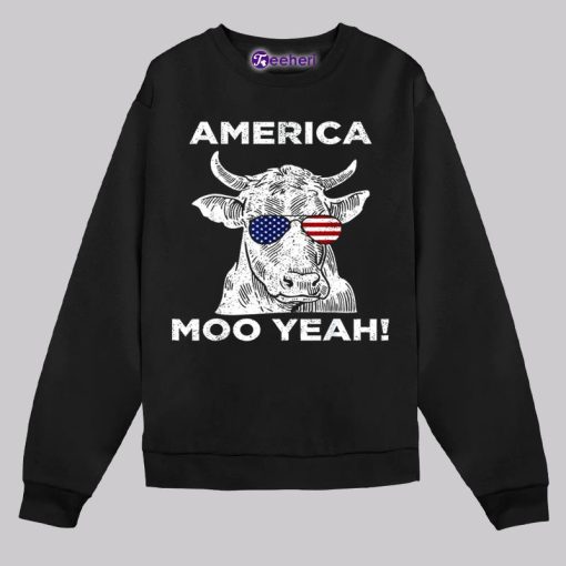 America Moo Yeah Cow 4Th Of July Black Shirt Vintage