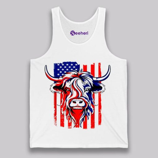 American Flag Cow Head Red Blue Shirt Tank Top