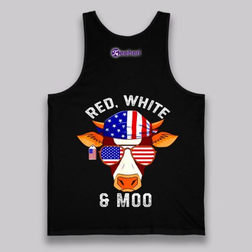 Fourth Of July Red White And Moo Patriotic Cow Black Shirt Tank Top