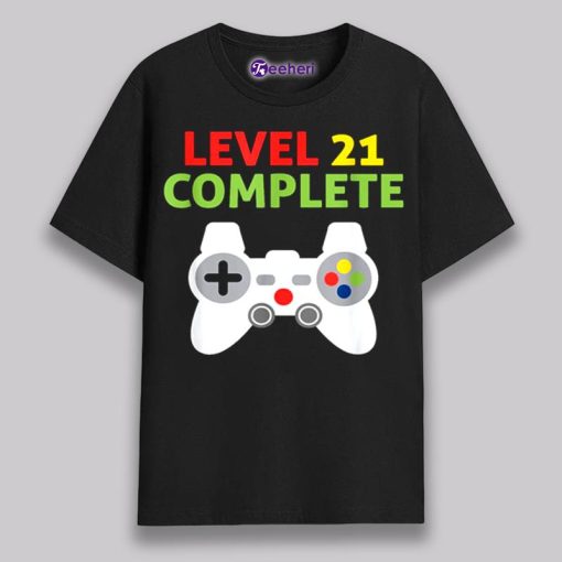 Funny Video Gamer Gift Level 21 Complete 21St Birthday Shirt Boy