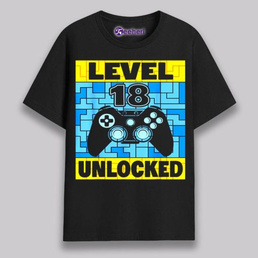 Level 18 Unlocked Gamer Video 18Th Birthday Graphic Shirt Boys