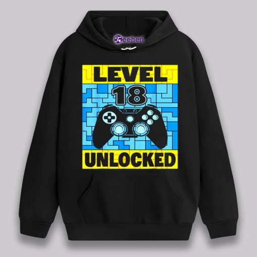 Level 18 Unlocked Gamer Video 18Th Birthday Graphic Shirt Boys