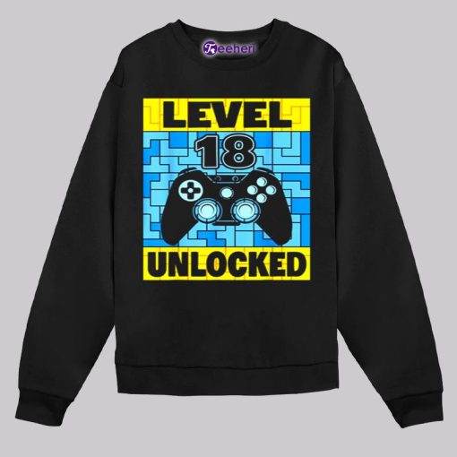 Level 18 Unlocked Gamer Video 18Th Birthday Graphic Shirt Boys