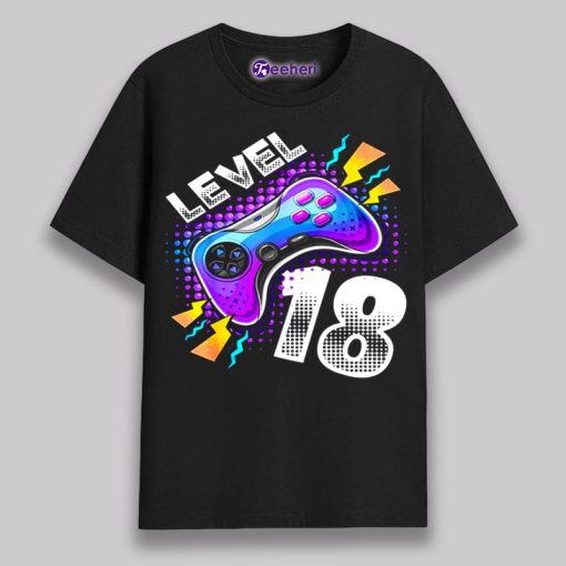 Level 18 Video Game Neon 18Th Birthday Shirt Boy