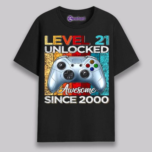 Level 21 Unlocked Awesome Since 2000 21St Birthday Shirt For Boys