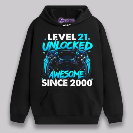 Level 21 Unlocked Awesome Since 2000 21St Birthday Shirt For Gamer