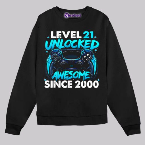 Level 21 Unlocked Awesome Since 2000 21St Birthday Shirt For Gamer