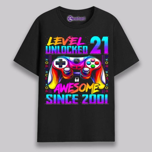 Level 21 Unlocked Awesome Since 2001 21St Birthday Shirt For Gamer