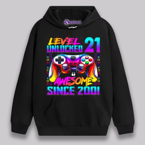 Level 21 Unlocked Awesome Since 2001 21St Birthday Shirt For Gamer