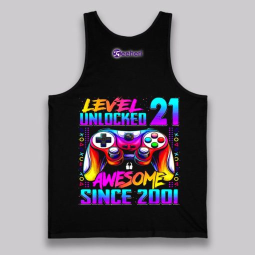 Level 21 Unlocked Awesome Since 2001 21St Birthday Shirt For Gamer