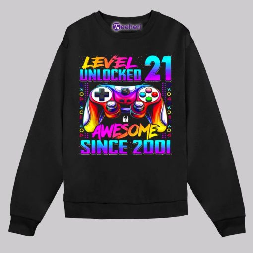 Level 21 Unlocked Awesome Since 2001 21St Birthday Shirt For Gamer