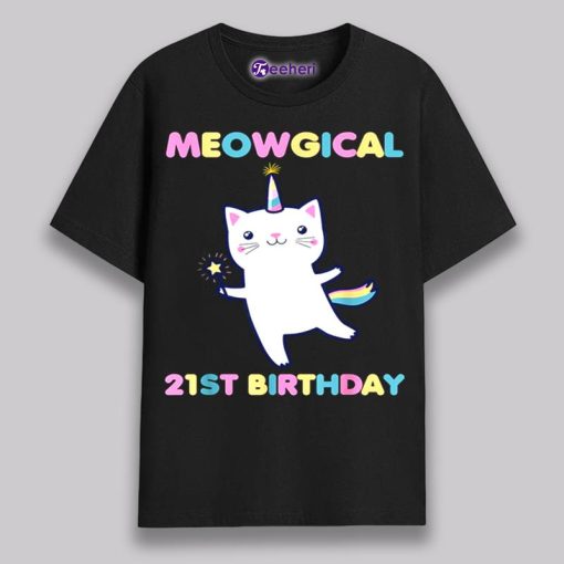 Meowgical 21St Birthday White Cat Shirt Vintage