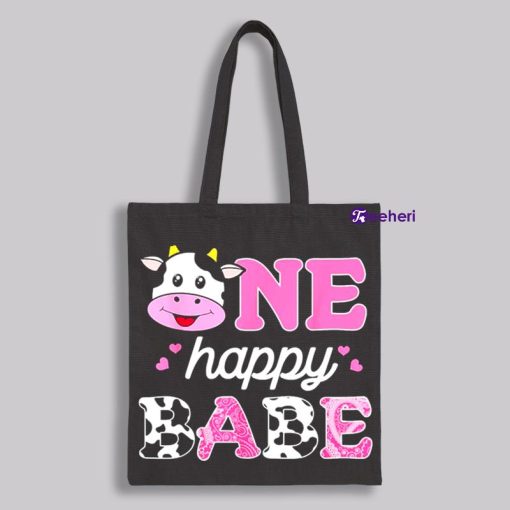 One Happy Babe Birthday 1St Pink Cow Canvas Tote Bags For Women