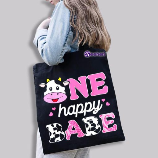 One Happy Babe Birthday 1St Pink Cow Canvas Tote Bags For Women