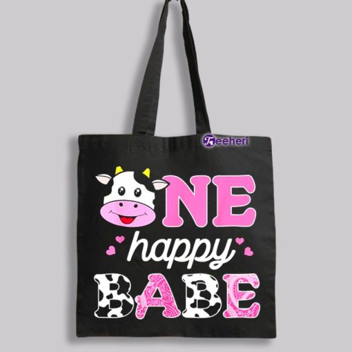 One Happy Babe Birthday 1St Pink Cow Canvas Tote Bags For Women