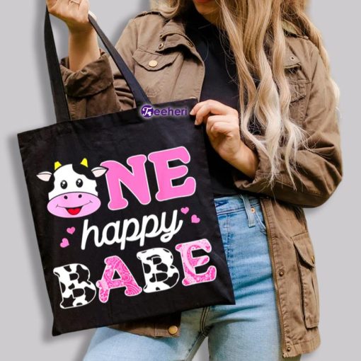 One Happy Babe Birthday 1St Pink Cow Canvas Tote Bags For Women