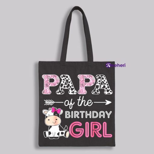 Papa Of The Birthday Girl Baby Cow Canvas Bag For Work