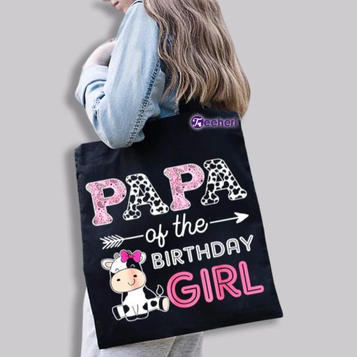 Papa Of The Birthday Girl Baby Cow Canvas Bag For Work