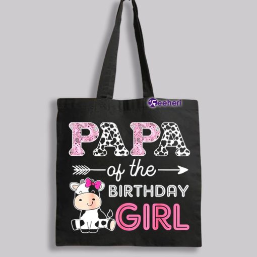 Papa Of The Birthday Girl Baby Cow Canvas Bag For Work