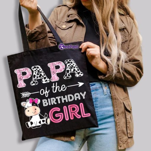 Papa Of The Birthday Girl Baby Cow Canvas Bag For Work