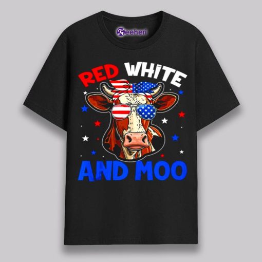 Red White And Moo Cow 4Th Of July Shirt Girls