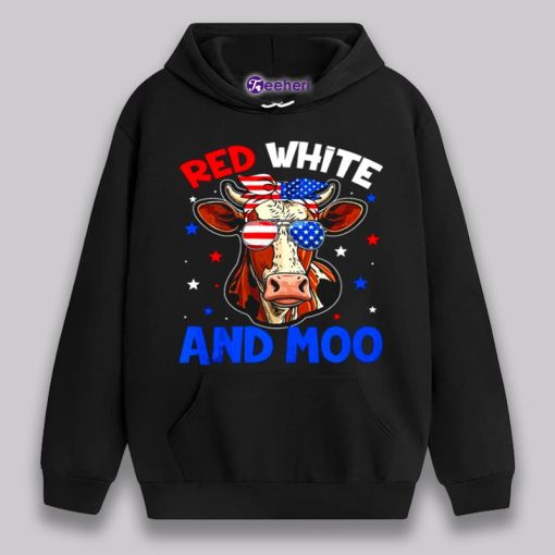 Red White And Moo Cow 4Th Of July Shirt Girls