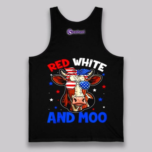 Red White And Moo Cow 4Th Of July Shirt Girls