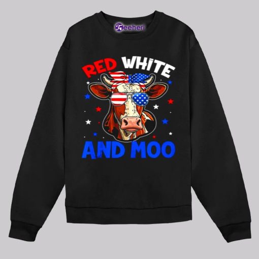 Red White And Moo Cow 4Th Of July Shirt Girls