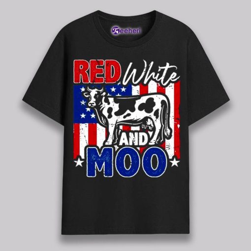 Red White Moo Cow 4Th Of July Black Shirt Boys