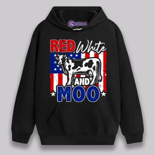 Red White Moo Cow 4Th Of July Black Shirt Boys