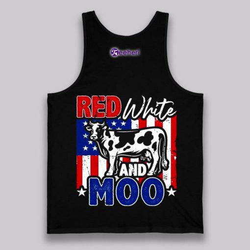 Red White Moo Cow 4Th Of July Black Shirt Boys