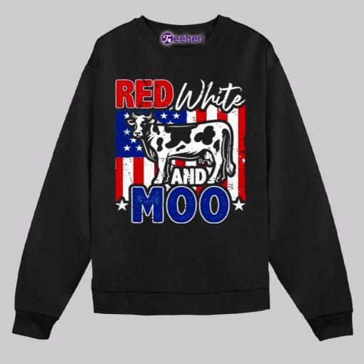 Red White Moo Cow 4Th Of July Black Shirt Boys