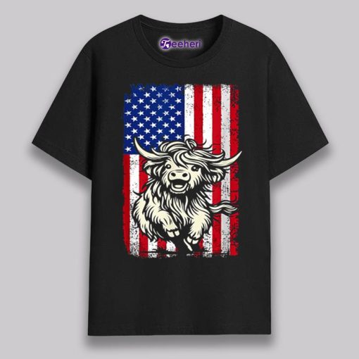 Retro Cow Usa Patriotic 4Th Of July Graphic Shirt Boys Girls