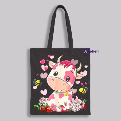 Strawberry Cow Pink Black Canvas Tote Bag Ideas