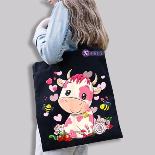 Strawberry Cow Pink Black Canvas Tote Bag Ideas