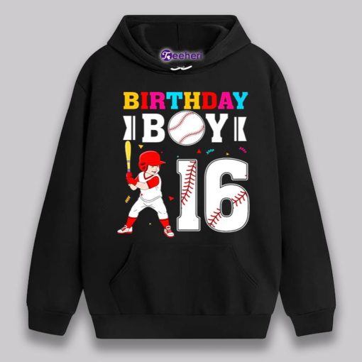 Cute 16Th Birthday Boy Baseball Black Shirt Graphic