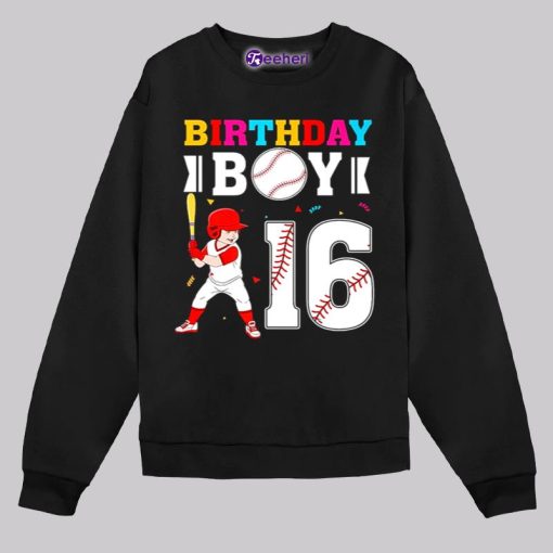 Cute 16Th Birthday Boy Baseball Black Shirt Graphic