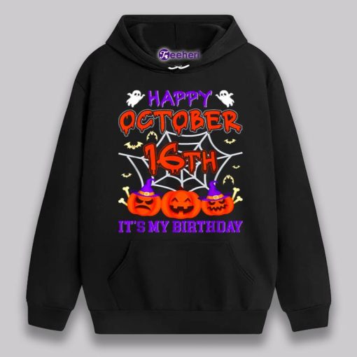 Happy October 16Th Sixteenth Halloween Pumpkin Birthday Shirt Boys Girls