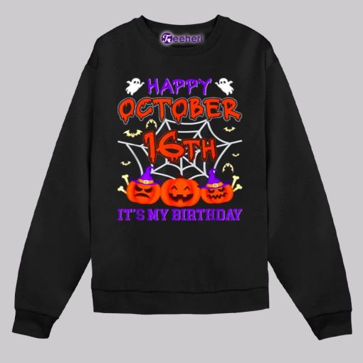 Happy October 16Th Sixteenth Halloween Pumpkin Birthday Shirt Boys Girls